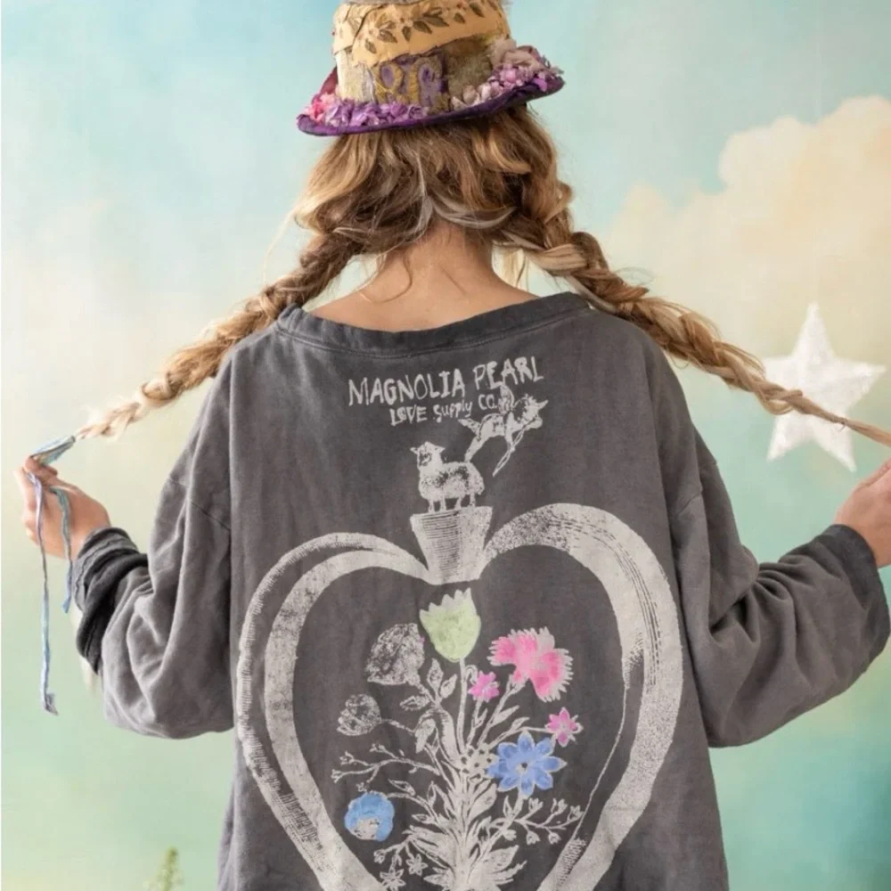 NWT! Magnolia Pearl Gray Black Sabbath Graphic Sweatshirt Floral ~ OS - Picture 6 of 15